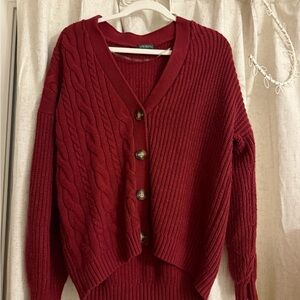 Women's Oversized Red Cable Knit Sweater